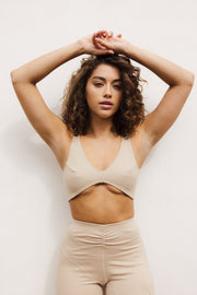 V-Cut Seamless Crop Top – Beige